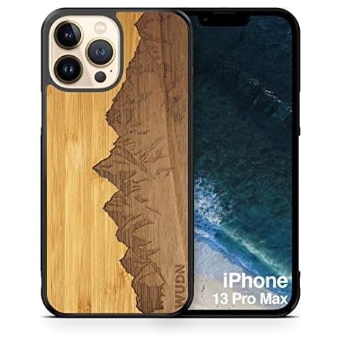 WUDN Slim Wooden Phone Case Compatible with Apple iPhone 13 Pro Max (Sawtooth Mountains | Bamboo Sky) Cover