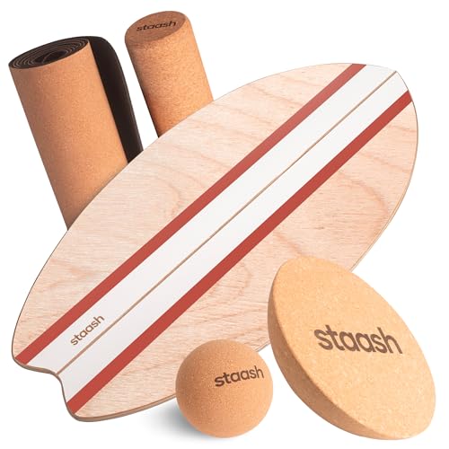 STAASH® Balance Board Holz 5in1 - Wackelbrett Set mit Trainings-App