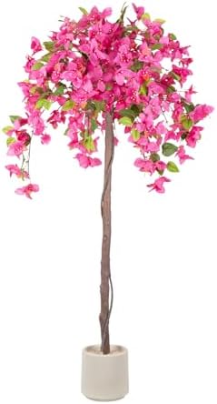 Romantic Season 5FT Artificial Bougainvillea Tree, Faux Silk Bougainvillea Plant with Pot for Indoor Outdoor Decor, Tall Fake Tropical Tree for Home, Office, Patio, Balcony, Wedding Decoration