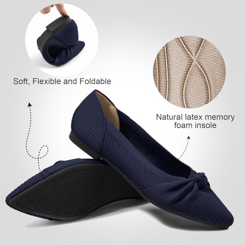Image of TINGRISE Women's Flats Shoes Comfortable Dressy Pointed Toe Knit Washable Ballet Flat