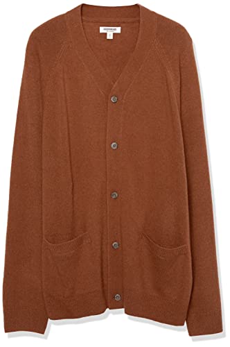 Amazon Essentials Men's Lambs Wool V-Neck Cardigan Sweater (Previously Goodthreads), Toffee Brown, Medium #TOP5