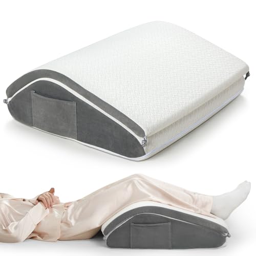 Image of Vekkia Knee Wedge Pillow for Back Sleeping, Dual-Layer Knee Pillow with Dual Handles, Adjustable Elevation Pillow for Legs Post-Surgery, Knee Support, Lower Back Pain Relief, Blood Circulation