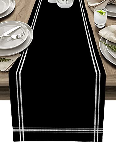 Smile Sunflower Classic Solid Color Table Runners, Non Slip Heat Insulation Dining Table Runner,Farmhouse Table Runners for Holiday Party Wedding Family Dinner Decor,Black Dresser Scarves,16"x72"