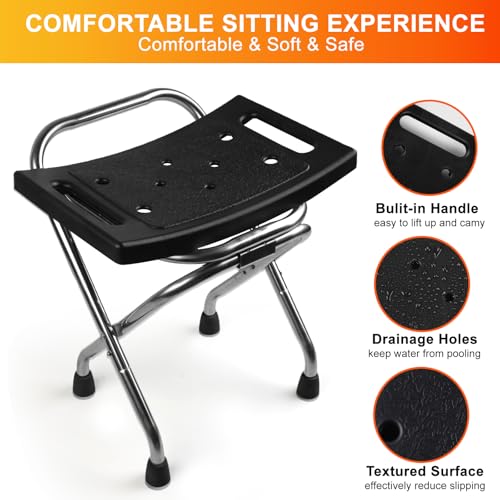 Asiento de ducha plegable, silla de ducha de acero inoxidable elegible para ducha interior, taburete de ducha portátil de 400 libras, silla de baño antideslizante de seguridad para personas mayores - imagen 3