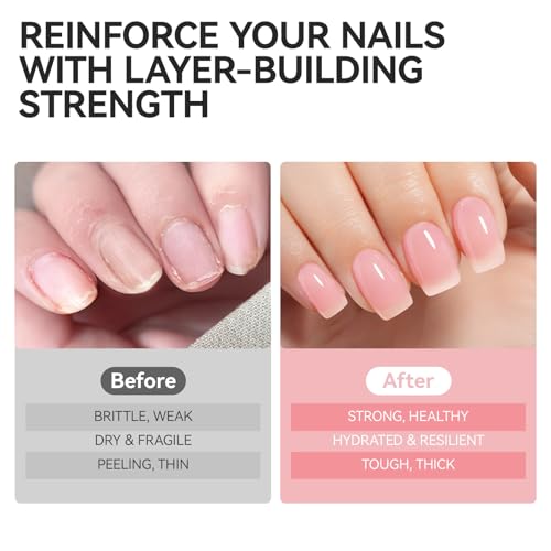Gelike ec Nagelhärter Wachstums Nagel Rillenfüller: 6 in 1 Sheer Pink Nagelverstärker Reparatur für Dünne Beschädigte und Brüchige Nägel