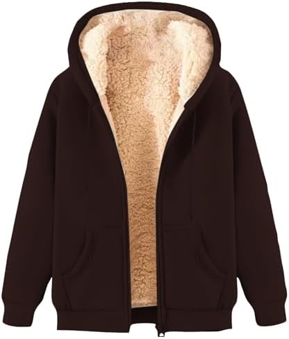 KUIH Women's Teddy Fleece Hoodie Winter Coat Sherpa Lined Jacket Full Zip Hoodie Teddy Bear Coats Ladies Fleece Tops Sweater Outwear Winter Clothes