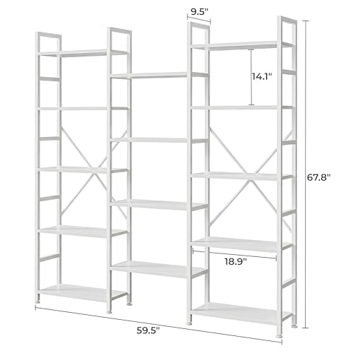 Image of SUPERJARE Triple Bookshelf, Bookcase with 14 Open Display Shelves, Wide Book Shelf Book Case for Home & Office, 5 Tier, White