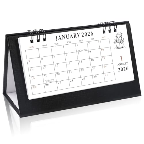 Gannyfer Desk Calendar 2026-2027 Small Standing Flip Desk Calendar Use from January 2026 to Dec 2027 24-Month Mini Desktop Calendar for Home School Office (6.89 x 3.54 Black)