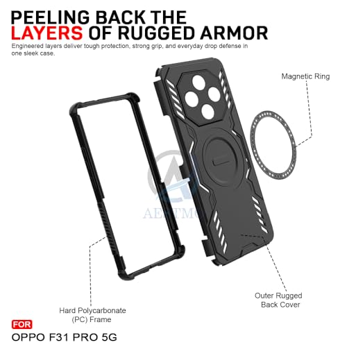Image of AESTMO Back Case Cover for Oppo F31 Pro 5G | Magnetic Case with Built-in Metal Ring | Compatible with MagSafe Accessories | Shockproof Hybrid (PC + TPU, Black)
