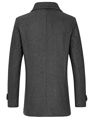 Image of Lisskolo Men's Wool Blend Pea Coat Warm Double Breasted Casual Trench Coat