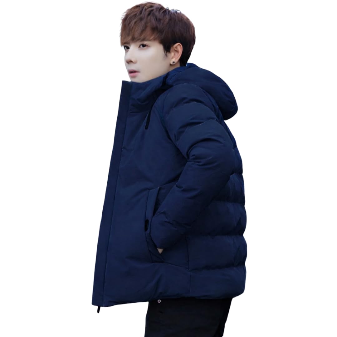 yoonikk Men's Hooded Puffer Jacket, Navy Blue, Winter Warm Padded Coat, Casual Streetwear Style-picture-56