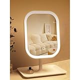 Touch-Sensitive Controls Vanity mirrorr, Makeup Mirror with LED Light, 2400mAh Rechargeable, 270-degree Rotation Adjustment,Beauty Vanity Mirror with Lights， Portable Travel, White, 3 Light Color