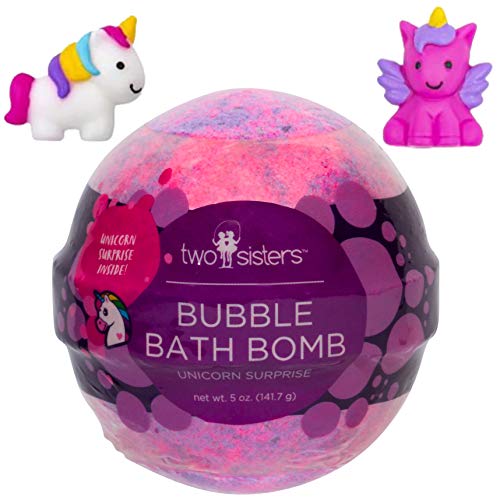 Unicorn Bubble Bath Bomb for Kids with Surprise Unicorn Squishy Toy Inside by Two Sisters Spa. Large 99% Natural Fizzy in Gift Box. Moisturizes Sensitive Skin. Releases Color, Scent, Bubbles