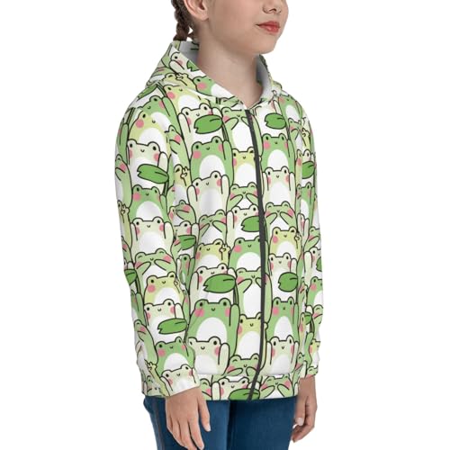 Cute Frog in Various Poses Kid Hoodies Boys Zip Up Sweatshirts Girls Pullover with Pocket4