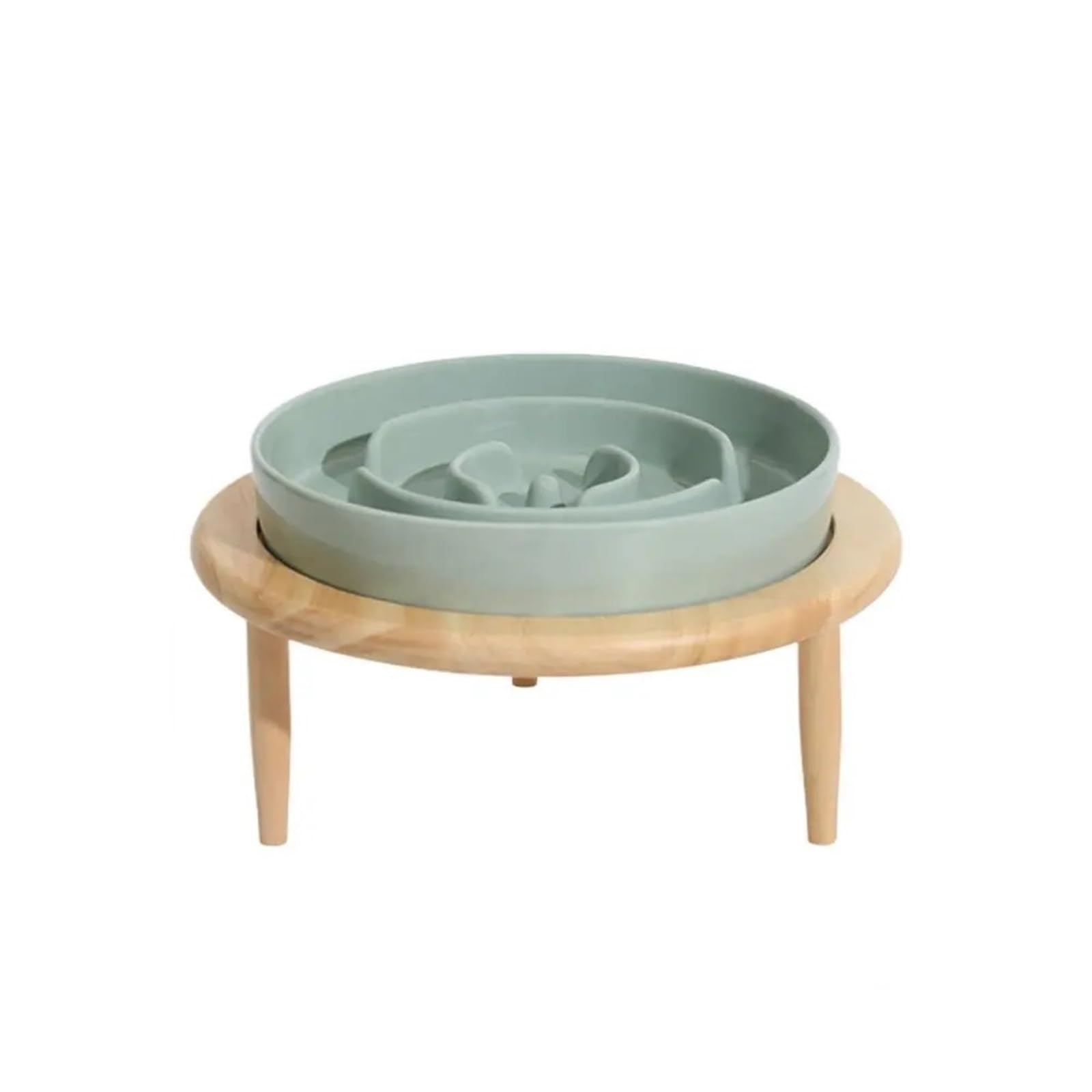 Koty psy zwierzęta miska powolny podajnik antypoślizgowa ceramiczna miska dla psa z drewna podwyższona podstawa artykuły do karmienia nadaje się do mycia w zmywarce (jasnozielona)