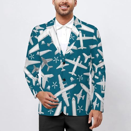 Plane Pattern Aircraft Airplane Jet Mens Blazer Suit Jacket Lightweight Slim Fit Casual Coat2