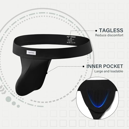 Arjen Kroos Jockstraps for Men Sexy Thong Underwear Dual Pouch Jock Strap Athletic Supporter Black