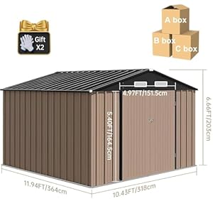 Outdoor Storage Shed, 10 x 12 FT Metal Storage Shed, Heavy Duty Steel Metal Sheds with Lockable Door & Shutter Vents, Compact Bike Shed for Garden,Garbage Can,Tool Storage, Chicken Coop(Brown) Outdoor Storage Shed 10 x 12 FT Metal Storage Shed Heavy Duty Steel Metal Sheds with Lockable Door Shutter Vents Compact Bike Shed for GardenGarbage CanTool Storage Chicken CoopBrown
