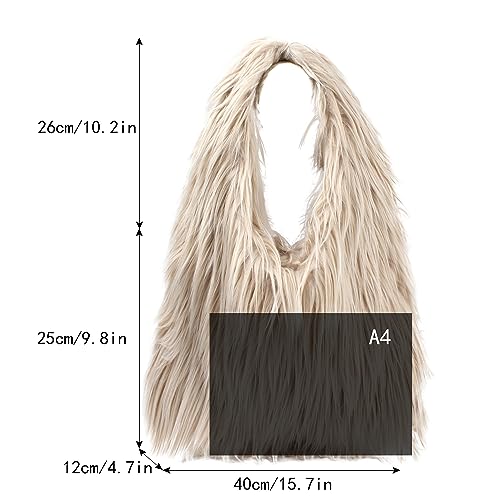 Image of Aisi Women Faux Fur Tote Bag Fluffy Plush Shoulder Bags Soft Casual Hobo Bag Big Capacity Shopping Bag