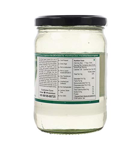 Farm Naturelle -100 % Pure Organic Extra-Virgin Pressed Coconut Oil (Glass Bottle - 500 ml)