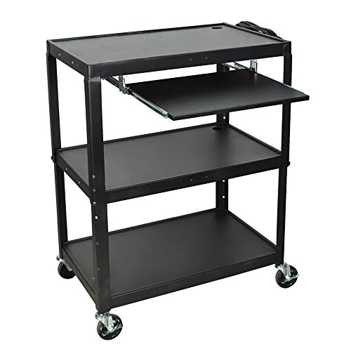Luxor AVJ42XLKB Extra-Large Steel AV Cart with Adjustable-Height, Pullout Keyboard Tray, 3 Shelves, 24" to 42" Height, Black image 5