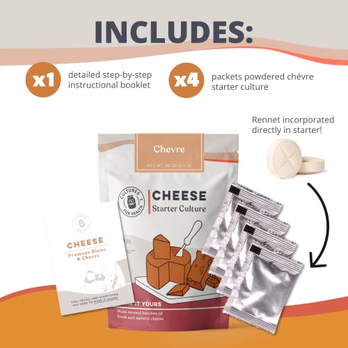 Cultures for Health Chevre Starter Culture | 4 Packets Mesophilic Powdered Active Cultures | Gluten Free Non-GMO Soft Goat Cheese | Beginner Friendly Artisan Cheesemaking | DIY Fresh Spreadable Cheese
