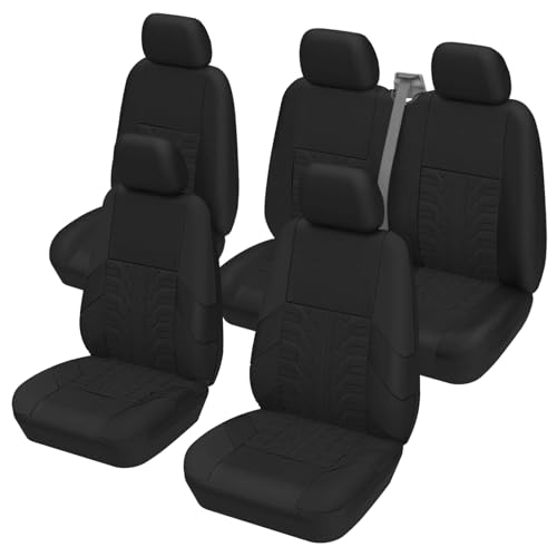 TOYOUN Universal Auto Van Sitzbezüge Set für 5 Sitzer, Vordersitzbezüge mit 1+2 Doppelsitzbezügen, Rücksitzbezüge für Kombi Cars Crew Van Combi, schwarz