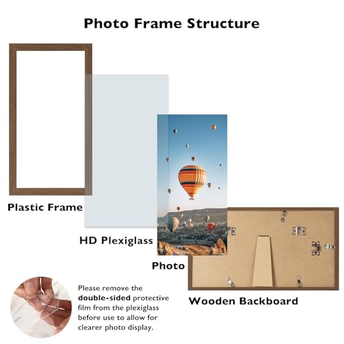 Image of JCJMY 6x12 Picture Frame Brown for Wall Hanging, Wall Mounting Horizontally or Vertically, 6 x 12 Wall Gallery Poster Photo Frame with Shatter Resistant Plexiglass, Brown