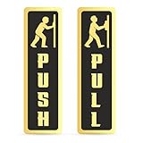 GLUN® Push & Pull Door Signage Gold Base With Black Acrylic Laser Cut | Self-Adhesive | 16X5Cm | Clear Visibility For Home, Office, Shops, Hospitals