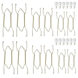 AGRYMER 12 stuks 6/8/10 inch plaathangers, roestvrij staal, wandplaathangers, decoratieve plaathangers, onzichtbare plaathouders voor wanddecoratie, antieke borden en kunst(goud)