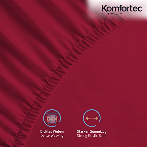 Komfortec Single Fitted Sheet 100% Cotton, 11 inch (30 cm) Deep Pocket - Red - Image 2