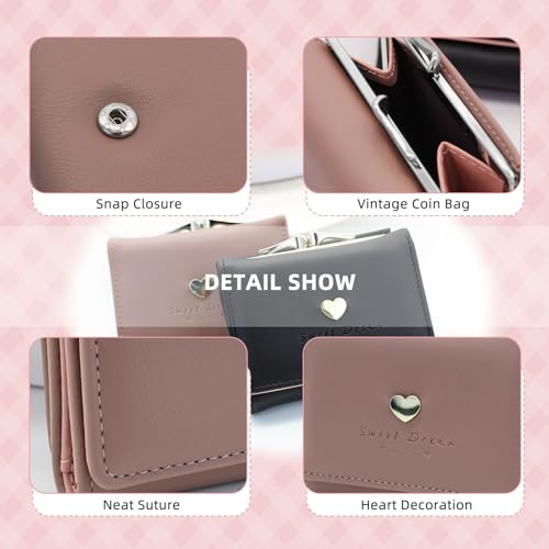 Women Wallets, Large Capacity Ladies Wallet Leather Tri-fold Design Purse Wallet with Snap Lock Closure Women's Card Wallet for Ladies Girls (Black)3