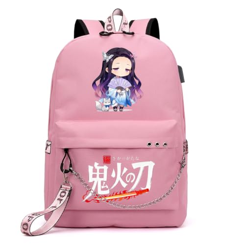 Image of ZJYJING Anime Backpack for School Laptop Backpack with USB Port, Casual Travel Casual Daypack for Teens Girls (Pink)