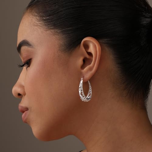 LeCalla 925 Sterling Silver Hoop Earrings | Women's Filigree Hoop Earrings | Openwork Mesh Filigree Cut Earring | Lightweight & Hypoallergenic Vintage Hoop Earrings for Women2