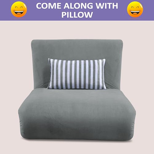 Image of Adorn India Easy Multi Mode 1 Seater Sofa Cum Bed | Velvet Fabric | Grey | Stripes Design | Comfortable Seating | Washable Cover | Perfect for Home & Office
