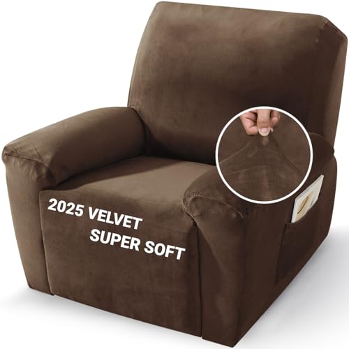 ZNSAYOTX 2025 Velvet Oversized Recliner Cover 3-Piece, Luxury Plush Recliner Chair Covers with Elastic Band & Ties Stay in Place, Stretch Reclining Slipcover for Lazy Boy Soft Washable (Dark Coffee) -  SHAOYUE TEXTILE