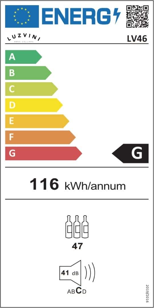 LV42W Weißer Einbau-Weinkühlschrank - Weinklimaschrank mit 2 Zonen, Vollglas-Designtür, 42 Flaschen, einstellbare Zonen von 5-20°C, Kompressorkühlung, 41dB, RVS-Handgriff