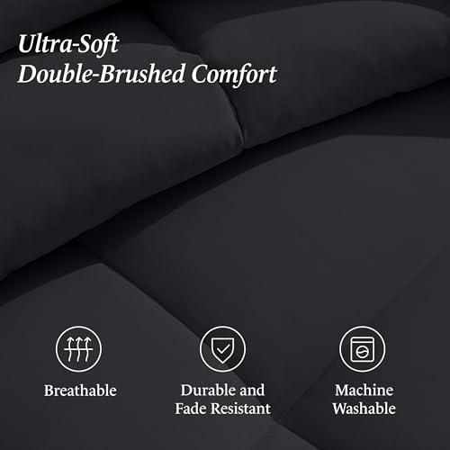 Ivy Union Full Comforter Set - Comfy, Breathable, All Season - Down Alternative Comforter & Shams - Ultra-Soft, Fluffy, Lightweight - Box Pattern Quilting for Durability (Full, Black) by Ivy Union - Used condition - Image 3