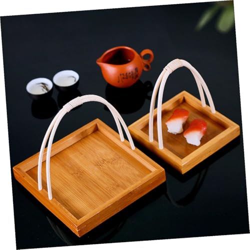 Bandeja para sushi estilo japonés de bambú con asa miniatura 7