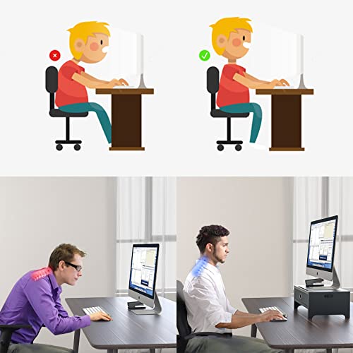 ORLALAR Monitor Stand Riser with Drawer, Wood Monitor Riser Stand with Storage, Desktop Ergonomic Monitor Stand Riser with Cellphone Holder and Cable Management