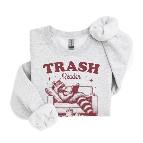 Trash Reader Sweatshirt - Funny Trendy Vintage Raccoon Book Lover Shirt - Sarcastic Reading Romance Novel Bookworm Pullover - Unisex Graphic Crewneck Sweatshirt Sand2