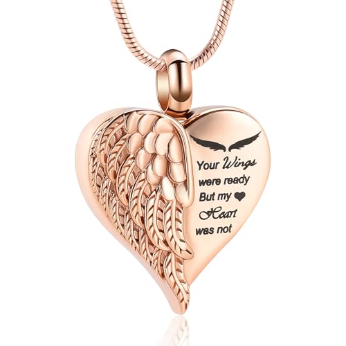 Rstnxnnl Amor Corazón Cremación Joyería Urna Collares Ala Urna Collares para Cenizas Colgante Memorial para Mujeres Hombres Regalos con Kit de embudo y bolso(RoseGold)