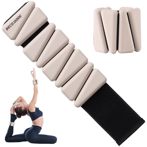 BECOJADDE Ankle Weights Set of 2 (1 lb Each) Adjustable Wrist Weights for Women Men Wearable Arm Leg Weight for Pilates, Running, Walking, Workout, Yoga, Beige