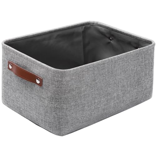 Mangata Faltbare Aufbewahrungskörbe mit Ledergriff, Verdicktes Canvas-Stoff Aufbewahrungsbox für Spielzeug, Kleidung, Zuhause, Wäsche (Grau, große)