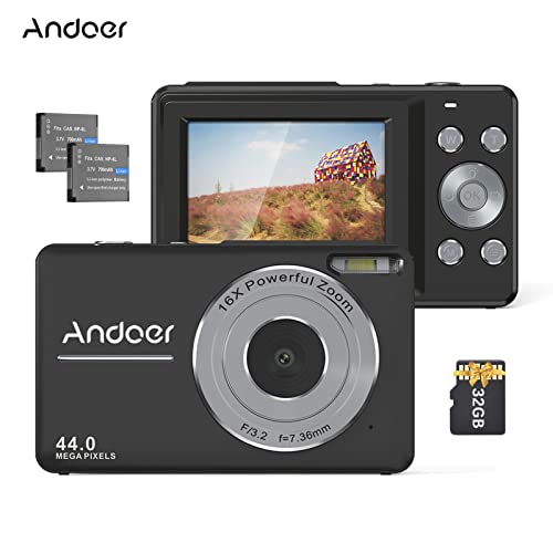 Andoer Câmera digital portátil 1080p filmadora de vídeo 44 MP foco automático 2,5 IPS tela zoom digi