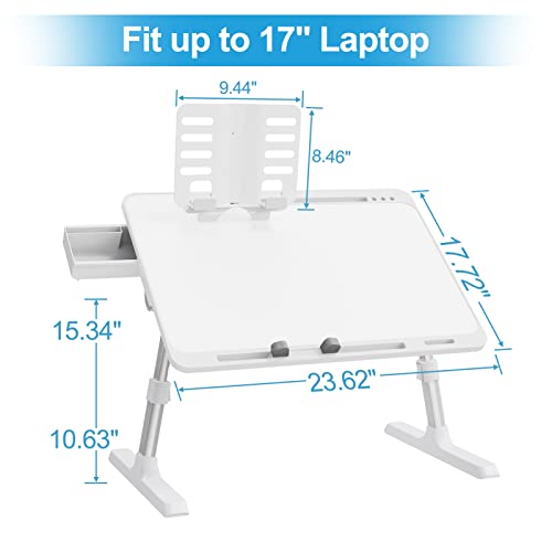 Woka Laptop Desk For Bed, Extra Large Adjustable Lap Desk, Foldable Laptop Bed Tray Table With Storage Drawer, Portable Lap Desk With Stopper, Book Stand For Drawing, Writing, Working, White #TOP3