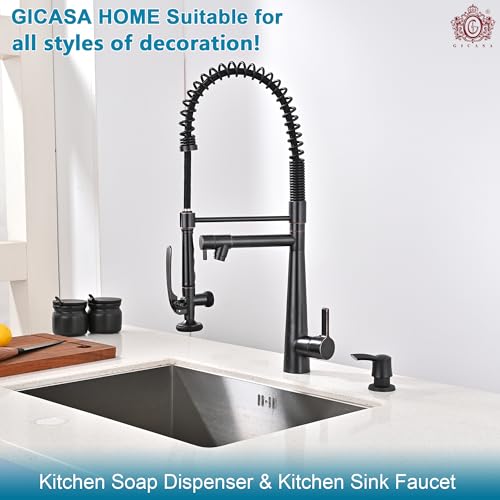 Image of Kitchen Faucet, Solid Brass Oil Rubbed Bronze Kitchen Faucet, Heavy Duty Spring Pre-Rinse Single Handle Kitchen Faucets with Pull Down Sprayer and Pot Filler, Commercial Style Sink Faucet