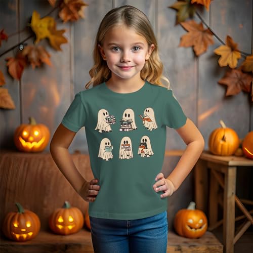 KEKEMI Kid Girls Halloween Shirts Cute Ghost Reading Books T-Shirt Spooky Bookish Outfit Librarian Halloween Party Tees Tops3