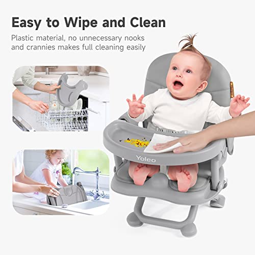 Image of YOLEO Baby High Chair Booster Seat for Dining Table, Foldable High Chairs with Adjustable Heights, Travel Booster Seat with Removable Tray