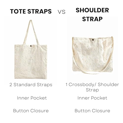 Image of Women's Floral Embroidered Tote Bag with Pocket flowers embroidery crossbody shoulder bag beach cute handbag canvas